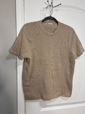 Mens Zara Cream Knit Short Sleeve Shirt Size Medium
